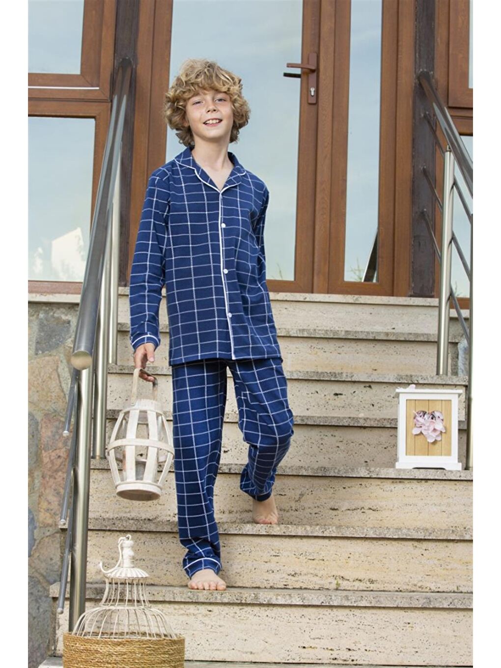Vitmo Erkek Çocuk Uzun Kollu Pijama Takımı Mia Kareli Lacivert