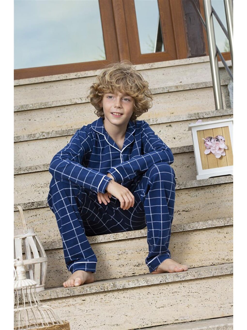 Vitmo Erkek Çocuk Uzun Kollu Pijama Takımı Mia Kareli Lacivert - 1