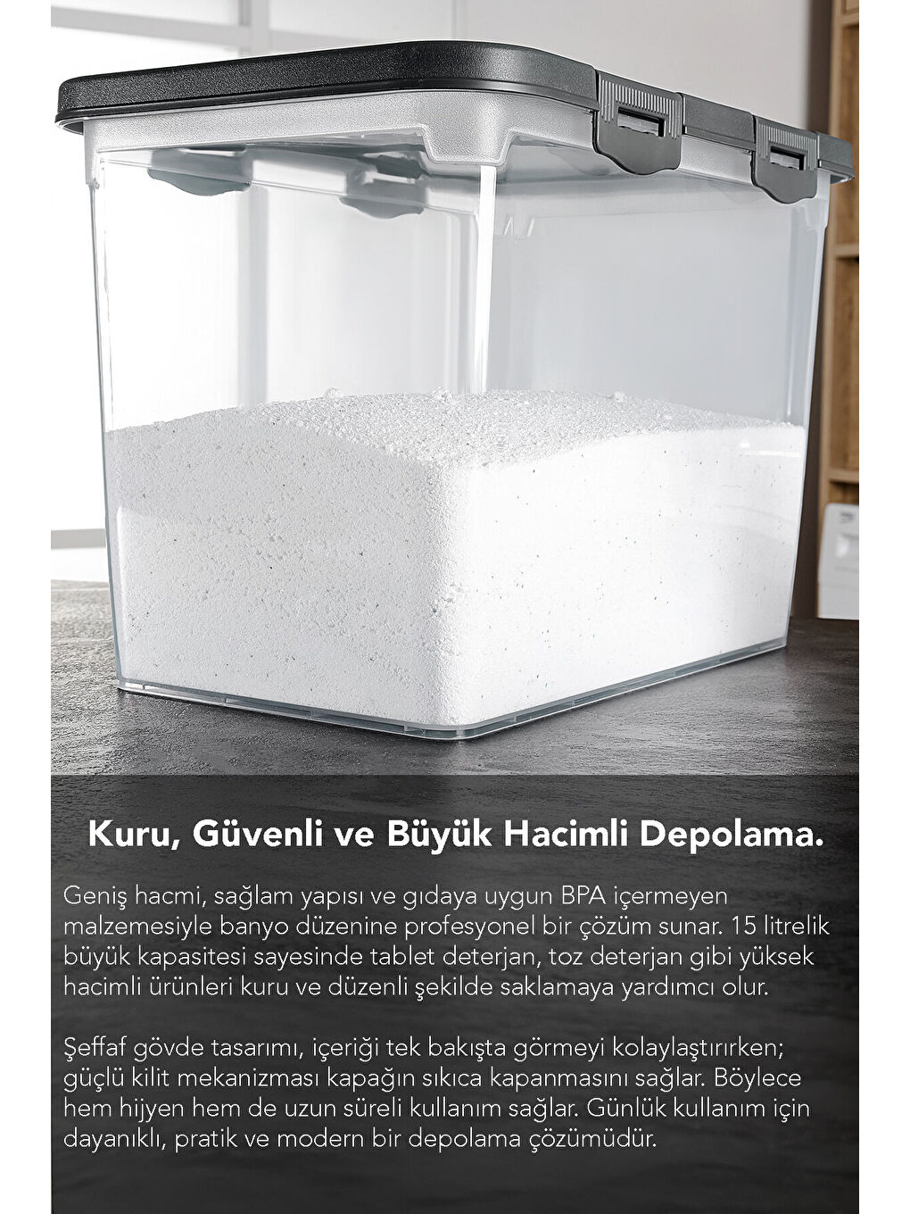 Gri 3'lü Etiketli Sürgülü Kilitli Deterjan Saklama Kutusu 15 l-4