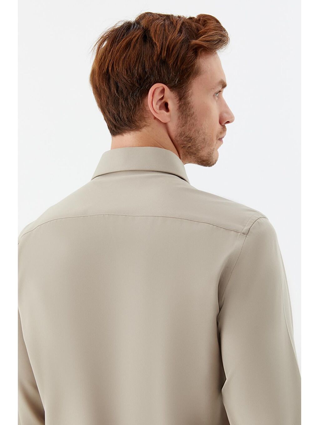 Klasik Yaka Erkek Gömlek Haki-5