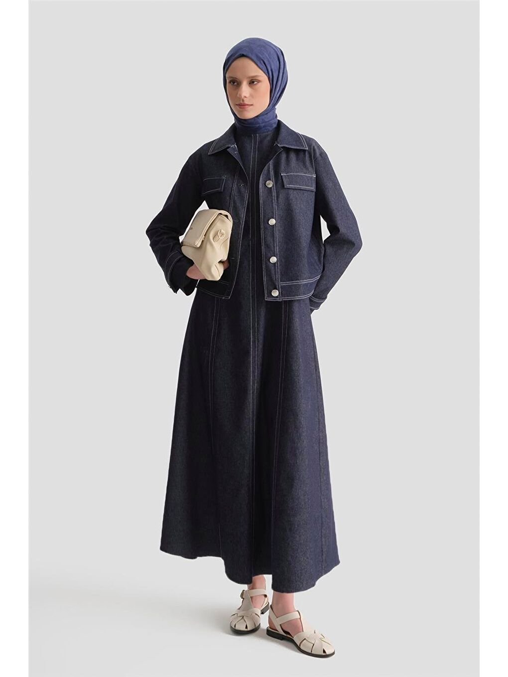 Denim Ceketli Elbise Takım İndigo-1