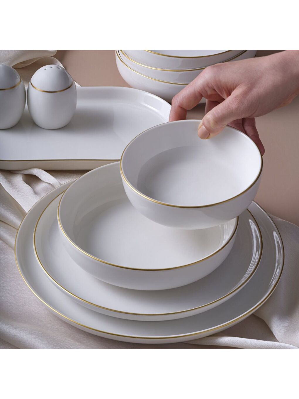 Ekru Bilbao 54 Parça 12 Kişilik Yemek Takımı Altın Yaldız 20-1