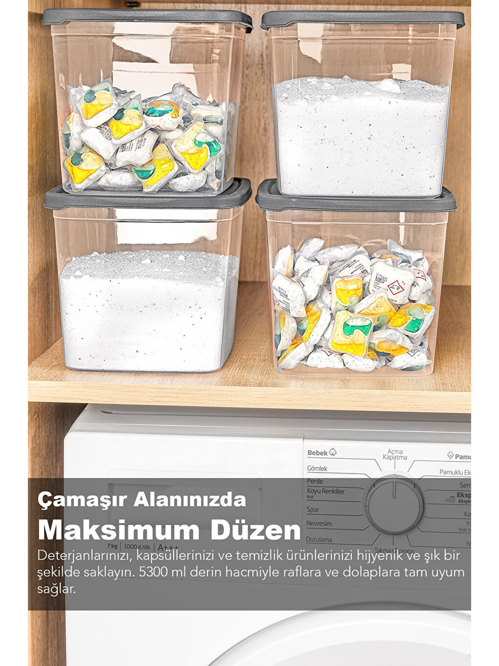 Renksiz 5'li Mega Boy Etiketli Deterjan Saklama Kutusu 5,3 l-4