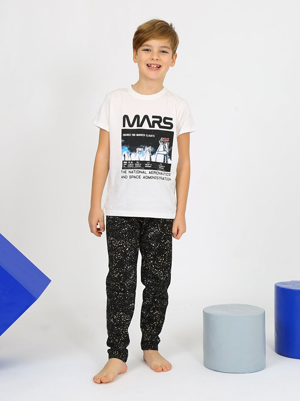 Vitmo Ekru Erkek Çocuk Kısa Kollu %100 Pamuklu Mars Space Pijama Takımı - 2