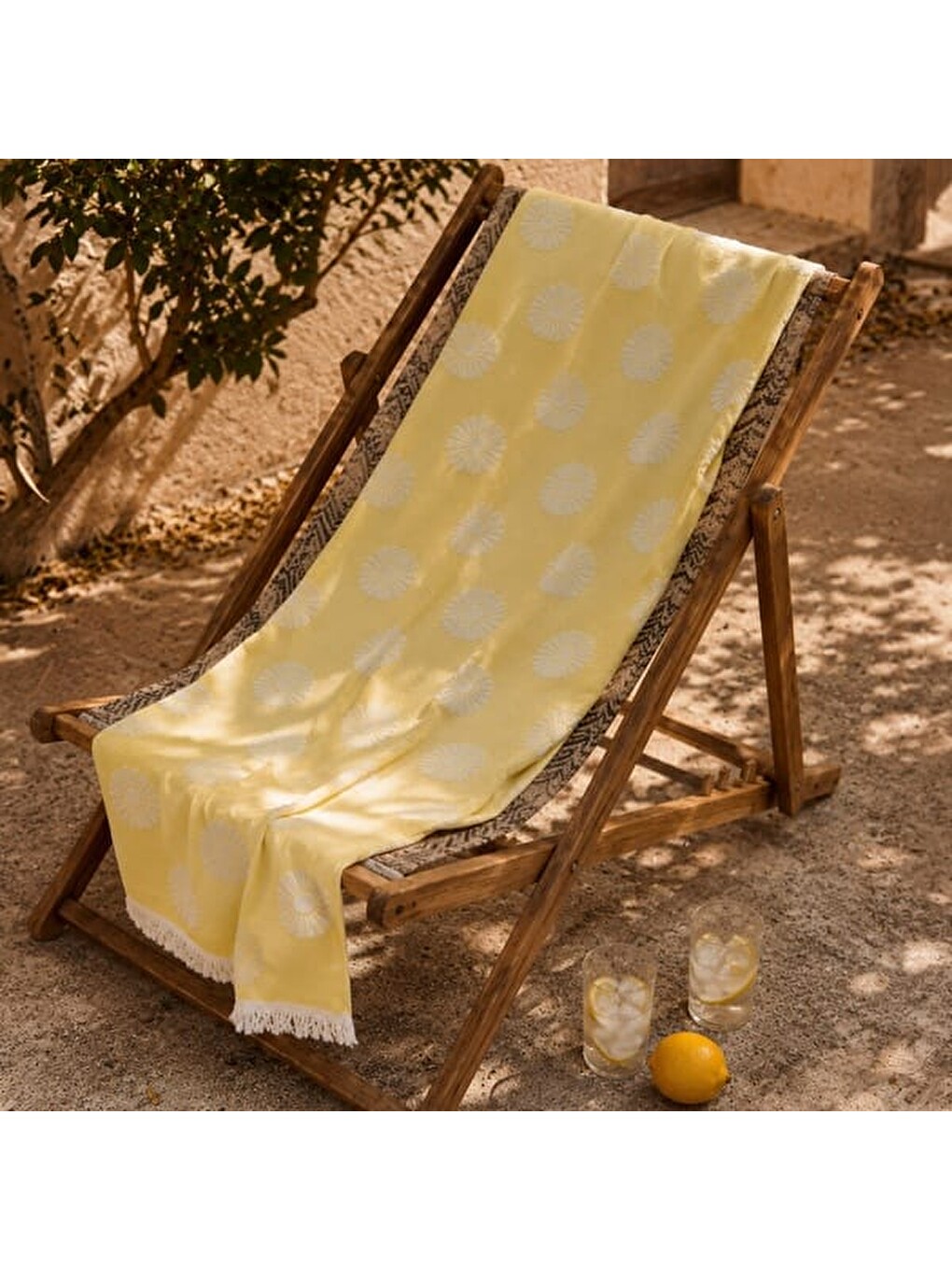Kahverengi Soft Çiçek Desenli Plaj Havlusu - Hardal - 70x140 Cm