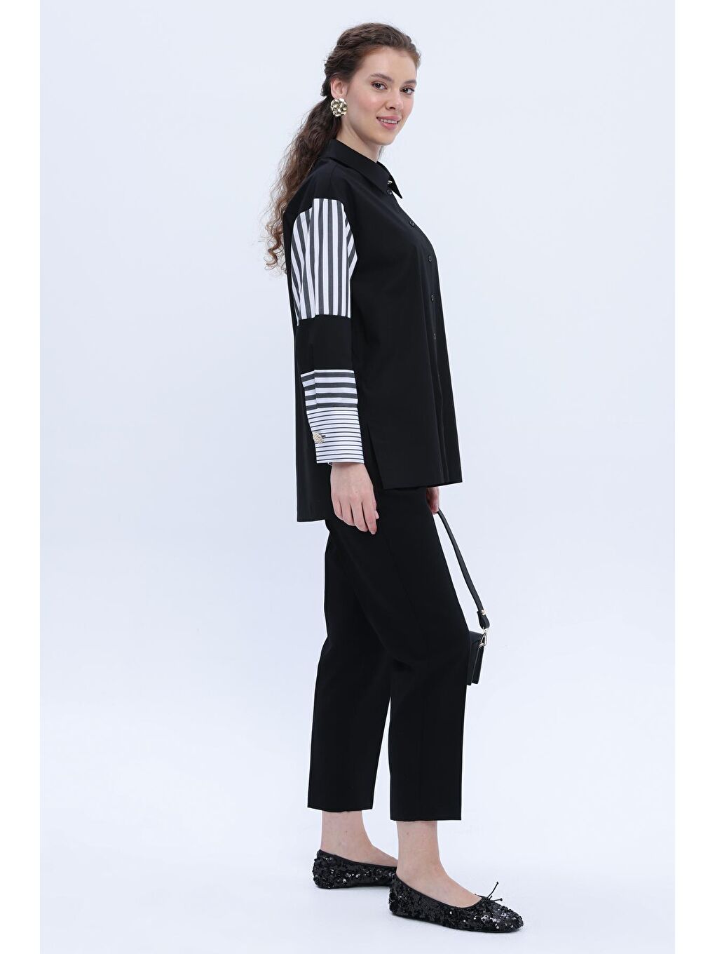 Siyah Çizgi Detaylı Gömlek Tunik-2