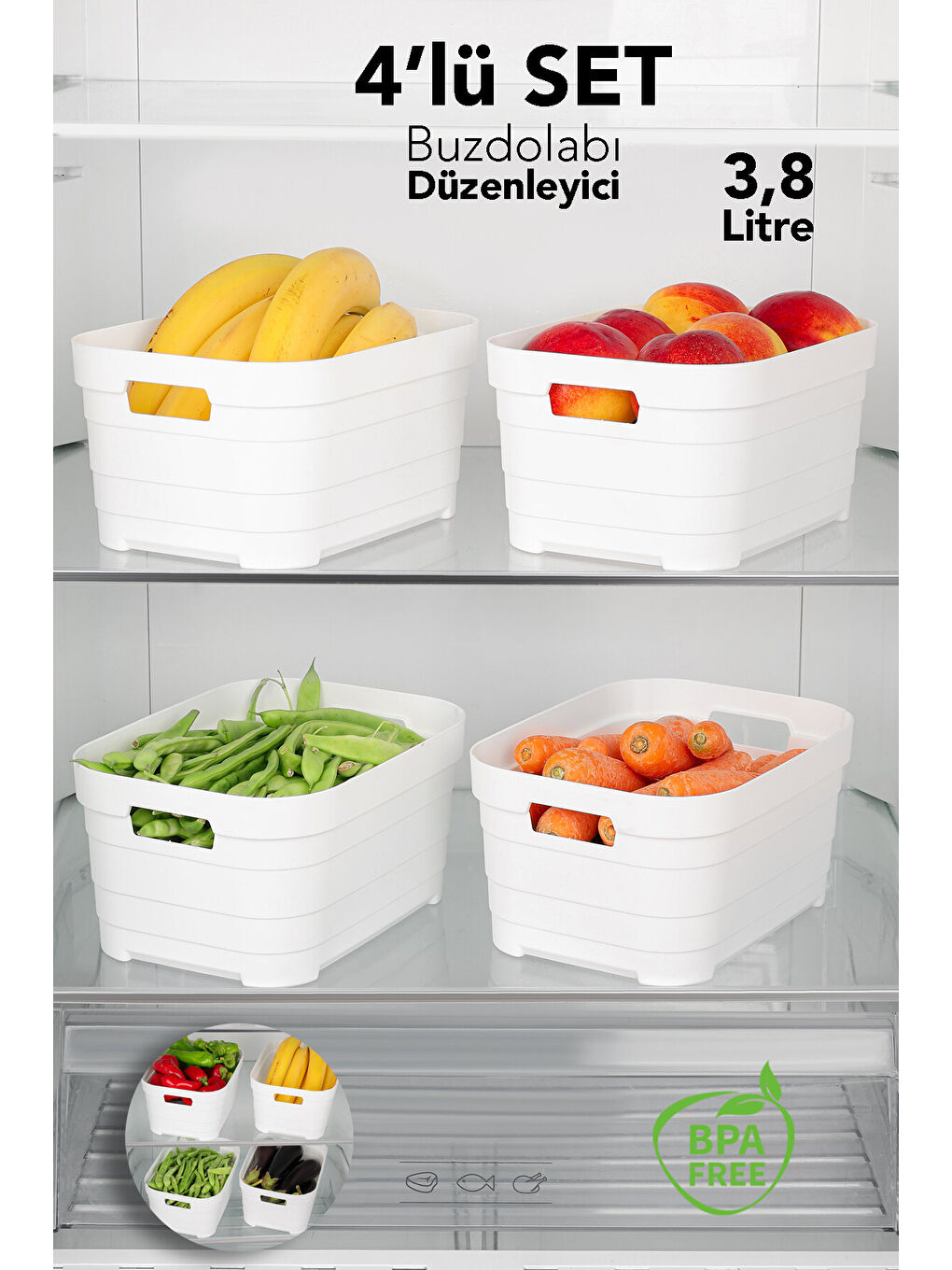 Beyaz 4'lü Buzdolabı Düzenleyici 3800 ml