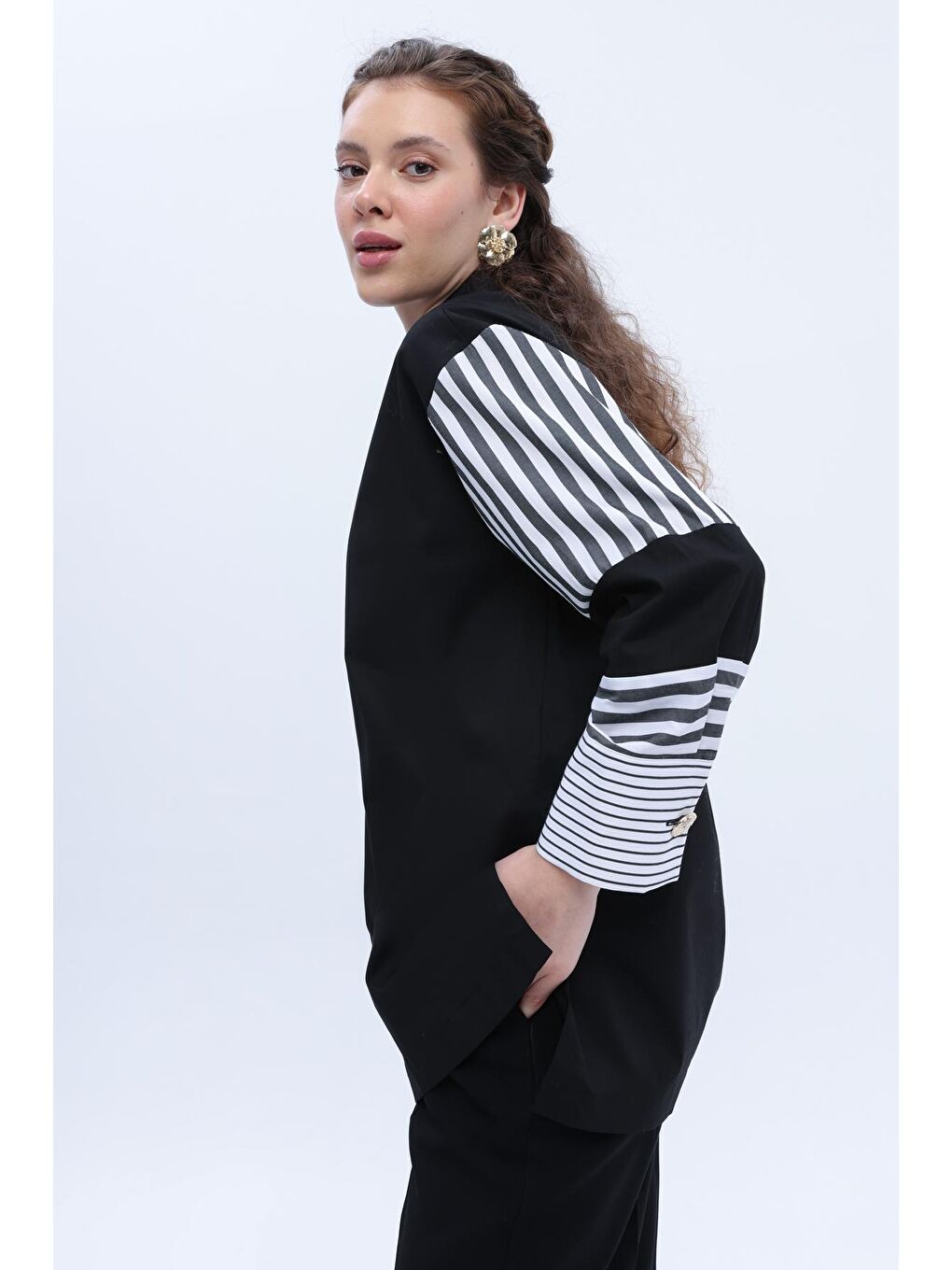 Siyah Çizgi Detaylı Gömlek Tunik-4