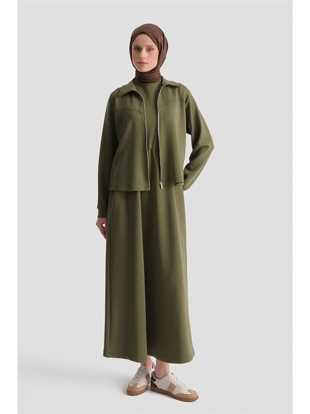Ceketli Elbise Modal Takım Haki