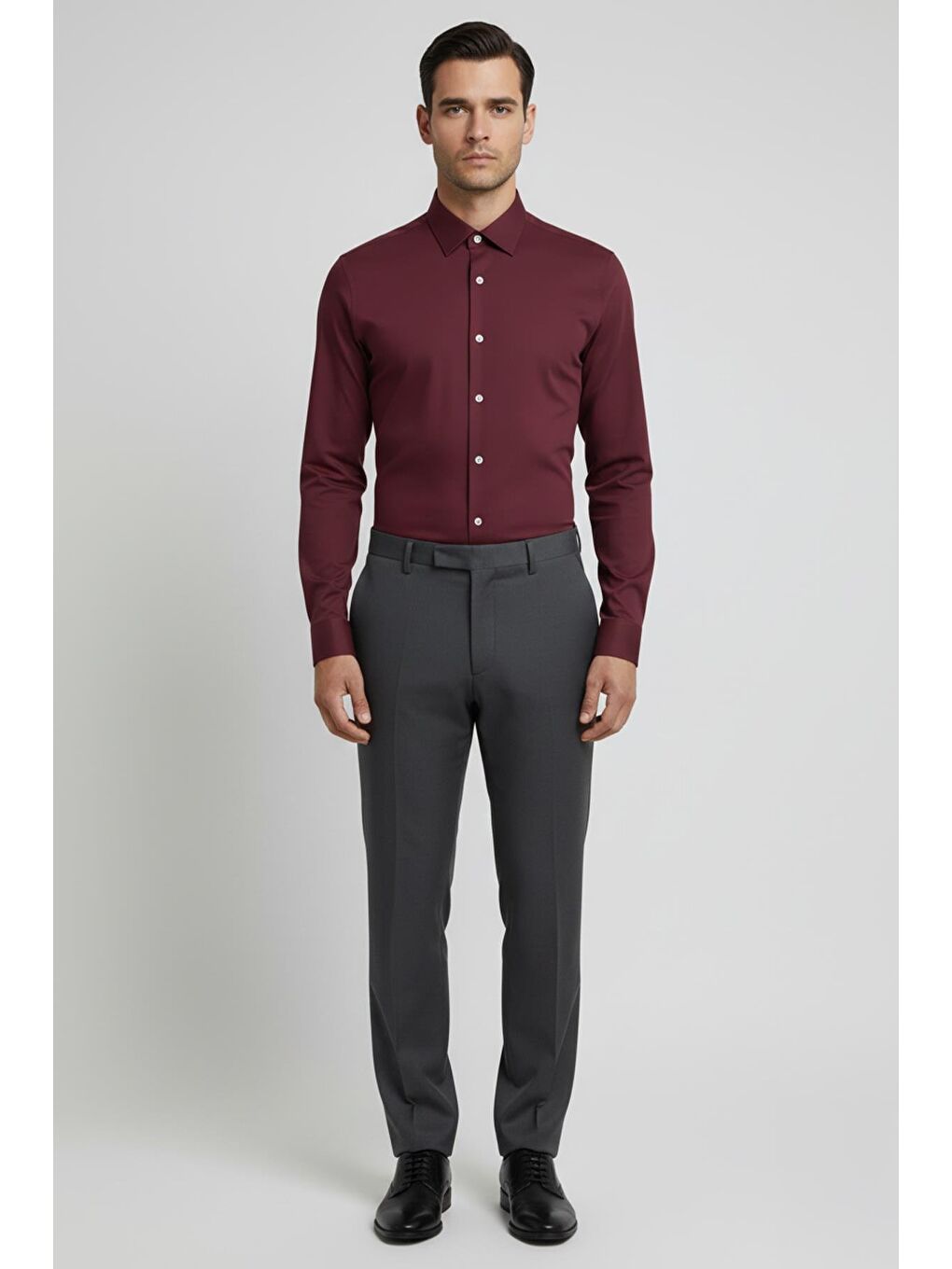 Giotelli Bordo Slim Fit %100 Pamuk Düğmeli Yaka Erkek Gömlek-1