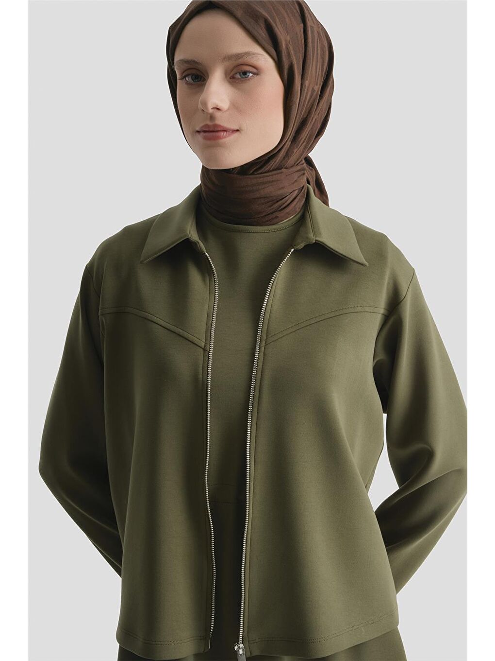 Ceketli Elbise Modal Takım Haki-1