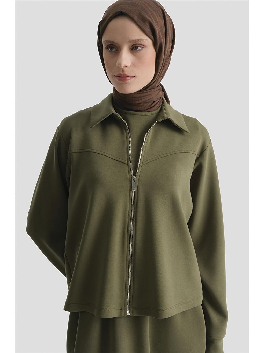 Ceketli Elbise Modal Takım Haki-2