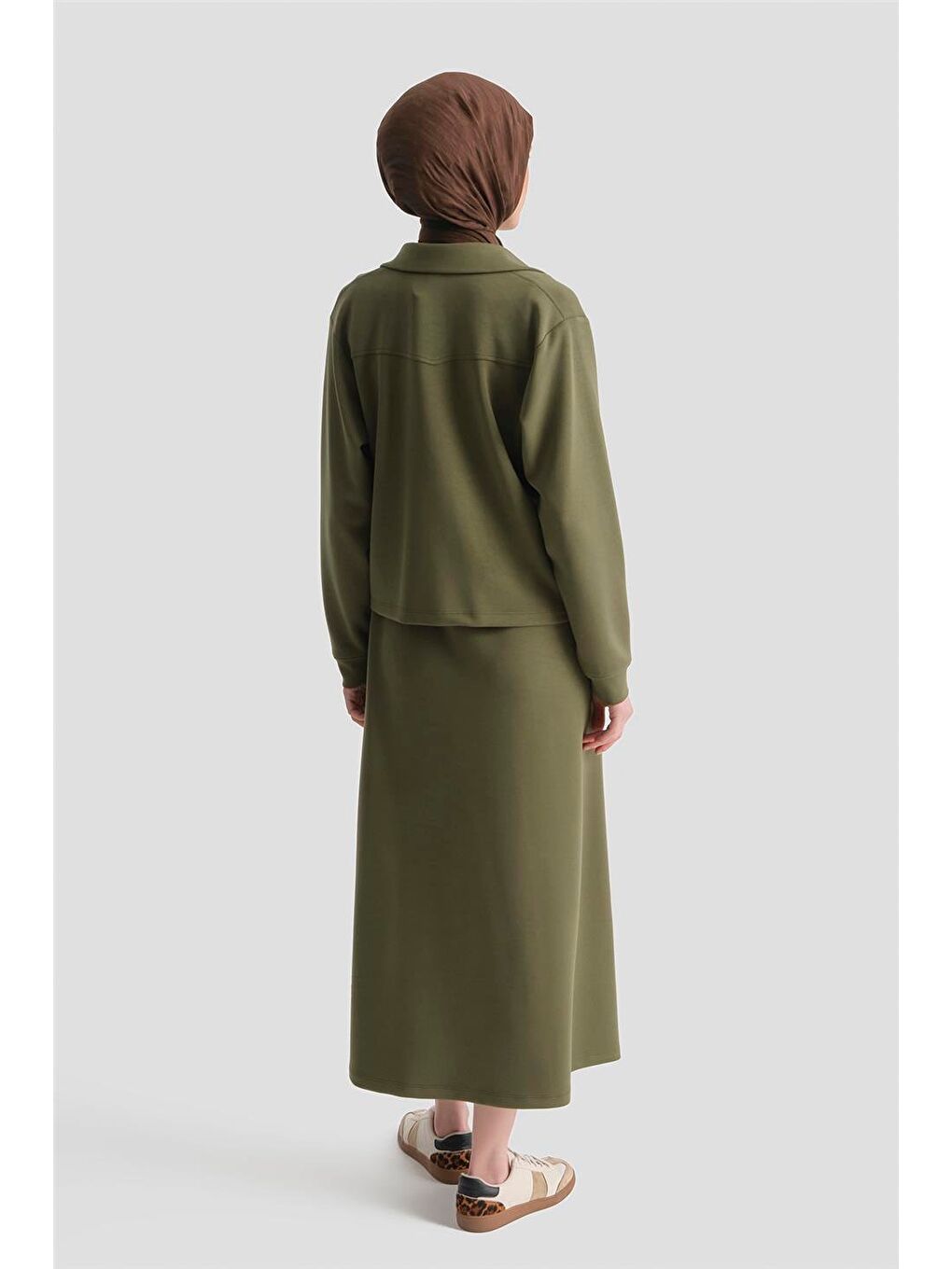 Ceketli Elbise Modal Takım Haki-3