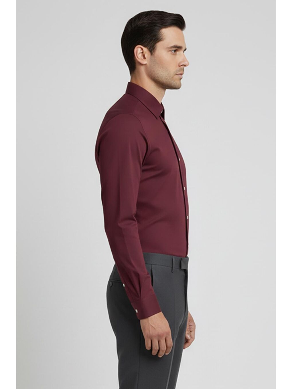 Giotelli Bordo Slim Fit %100 Pamuk Düğmeli Yaka Erkek Gömlek-2