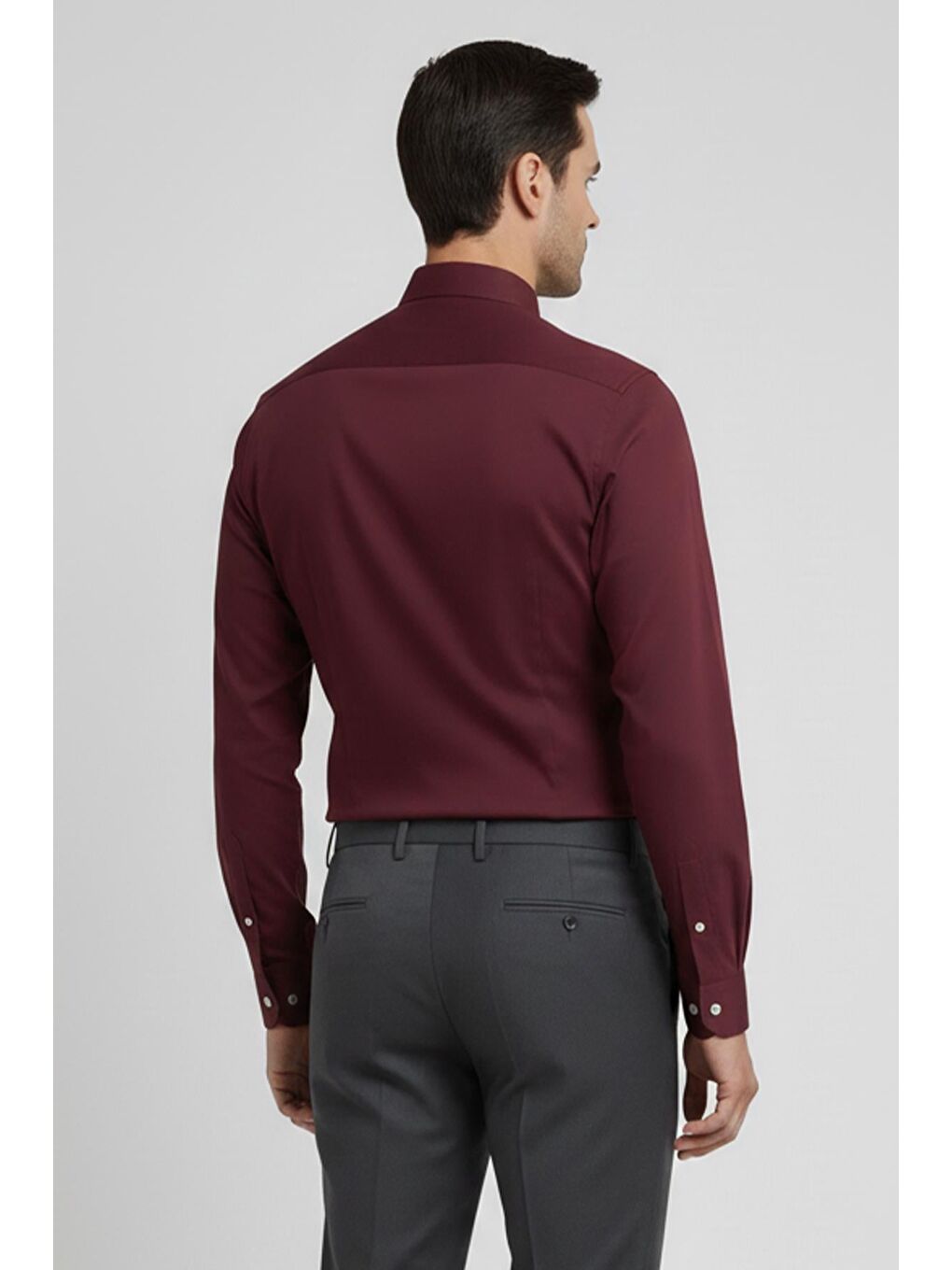 Giotelli Bordo Slim Fit %100 Pamuk Düğmeli Yaka Erkek Gömlek-3