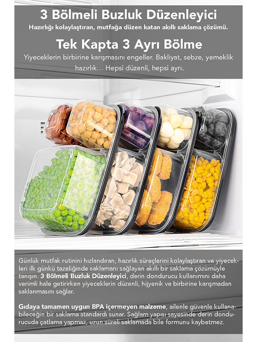 Renksiz 4'lü Dikdörtgen 3 Bölmeli Saklama Kabı-2