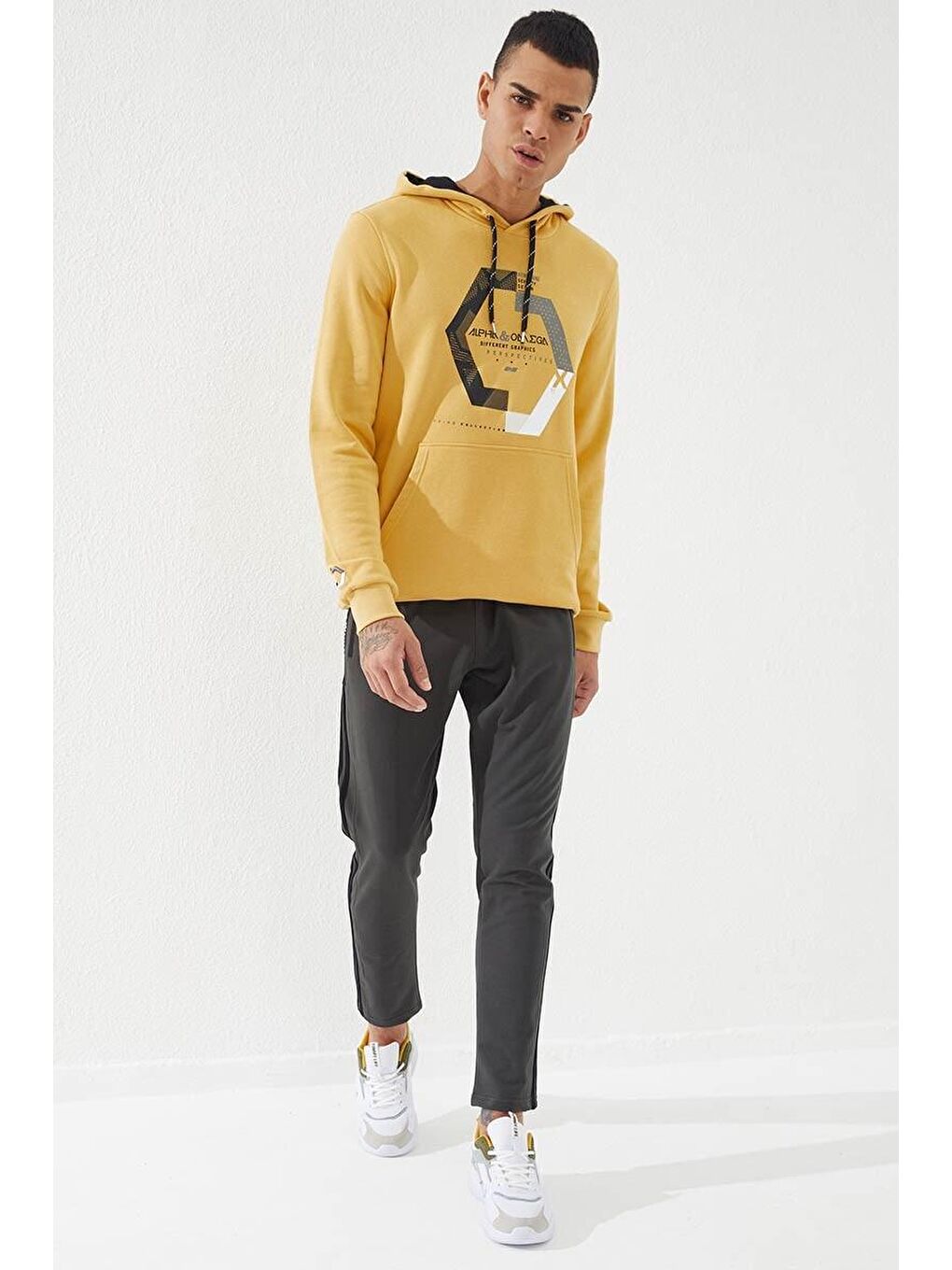 Haki Hakı Baskılı Çift Şeritli Slim Fit Jogger Erkek Eşofman Alt - 84780-2