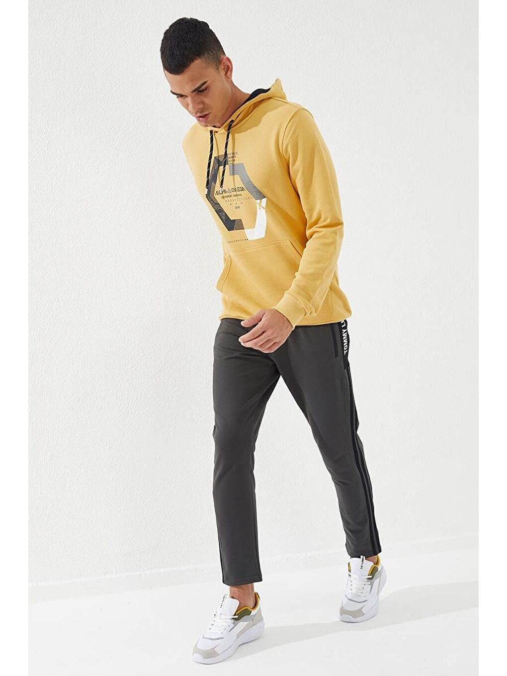 Haki Hakı Baskılı Çift Şeritli Slim Fit Jogger Erkek Eşofman Alt - 84780-3