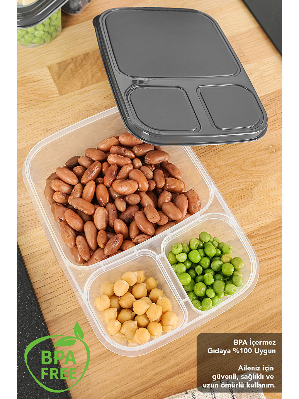 Renksiz 4'lü Dikdörtgen 3 Bölmeli Saklama Kabı-3