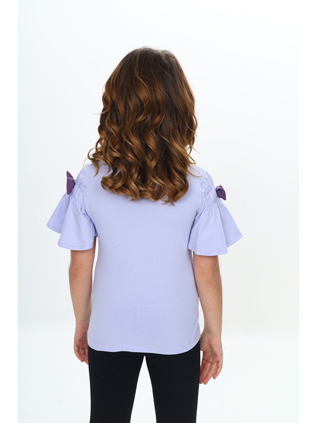 Lila Kız Çocuk Fiyonklu Tavşan Baskılı Tişört-3