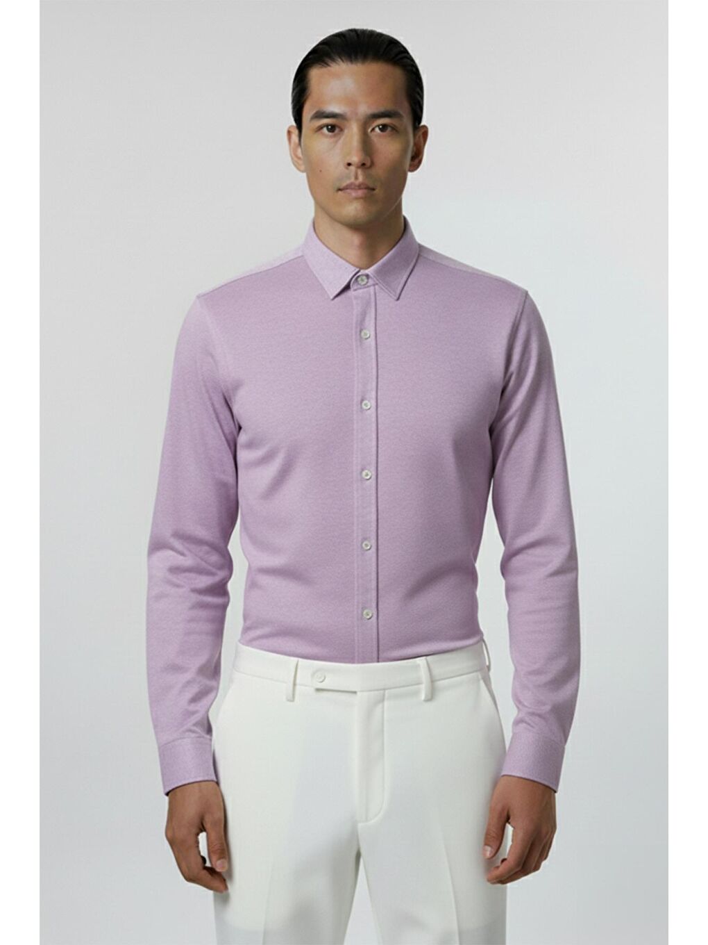 Giotelli Lila Slim Fit %100 Pamuk Çizgili Düğmeli Yaka Erkek Gömlek