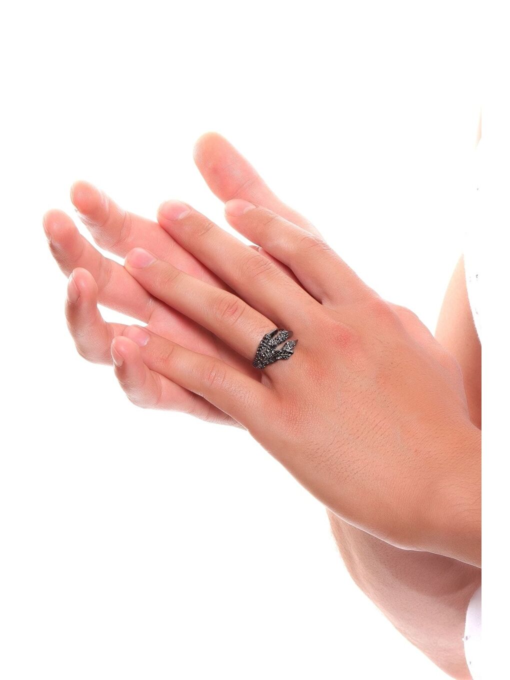 Antrasit Erkek Antik Gümüş Kaplama Ayarlanabilir Kartal Pençesi Yüzük-2