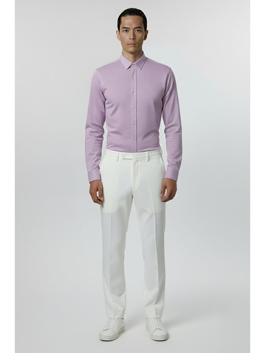 Giotelli Lila Slim Fit %100 Pamuk Çizgili Düğmeli Yaka Erkek Gömlek-1