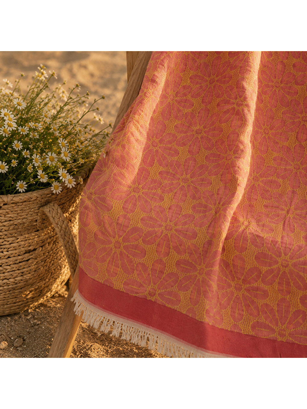 Karışık Soft Çiçek Peştamal - Hardal - 80x140 cm-2