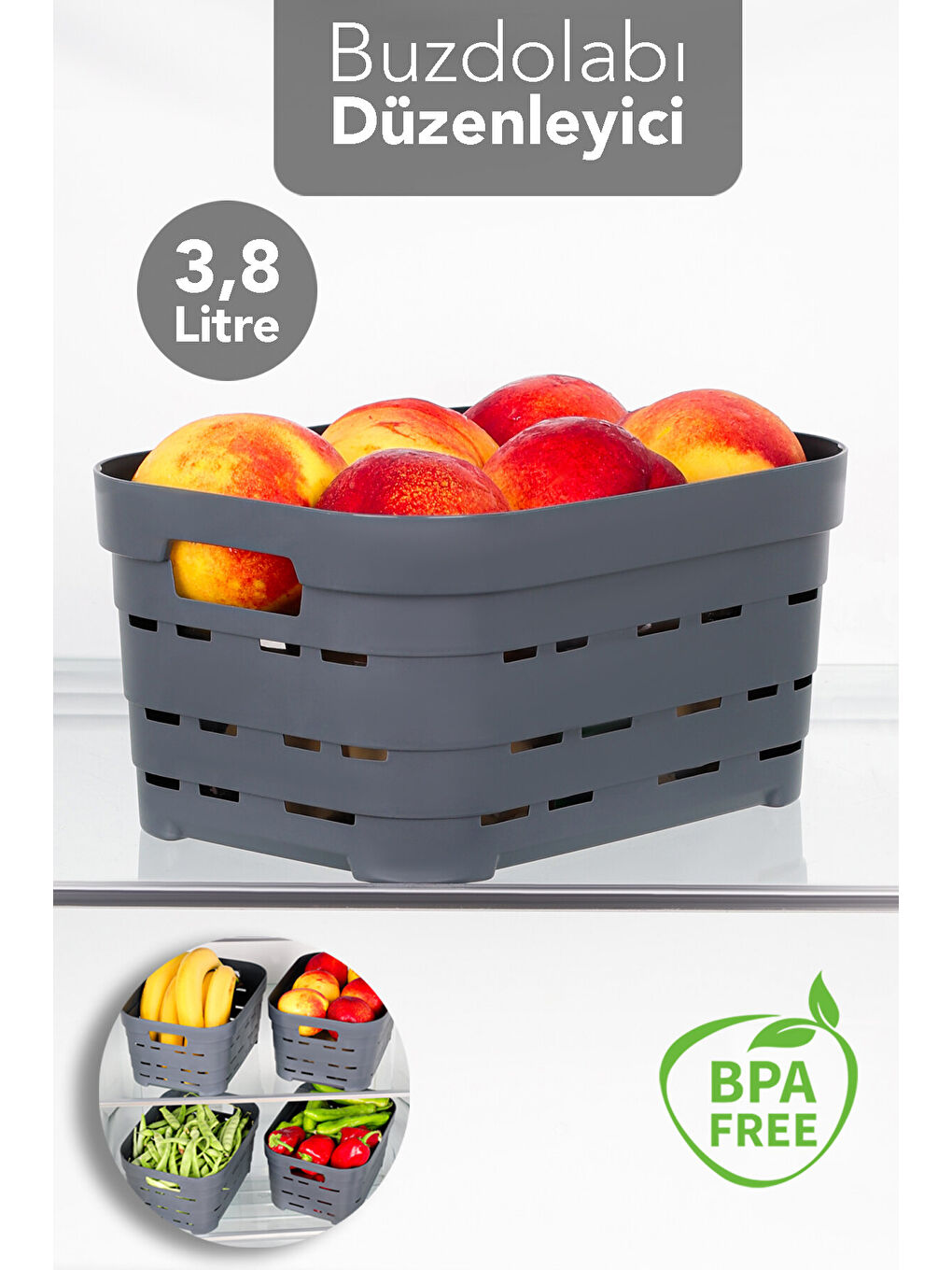 Antrasit 1 Adet Delikli Buzdolabı Düzenleyici 3,8 l