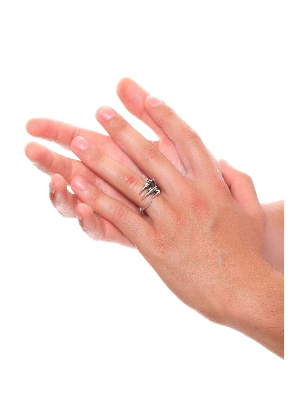 Gri Erkek Antik Gümüş Kaplama Ayarlanabilir Kartal Pençesi Yüzük-2