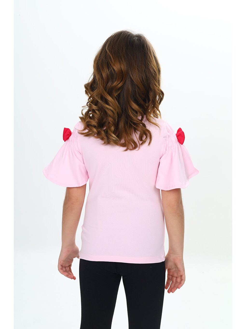 Pembe Kız Çocuk Fiyonklu Tavşan Baskılı Tişört-3