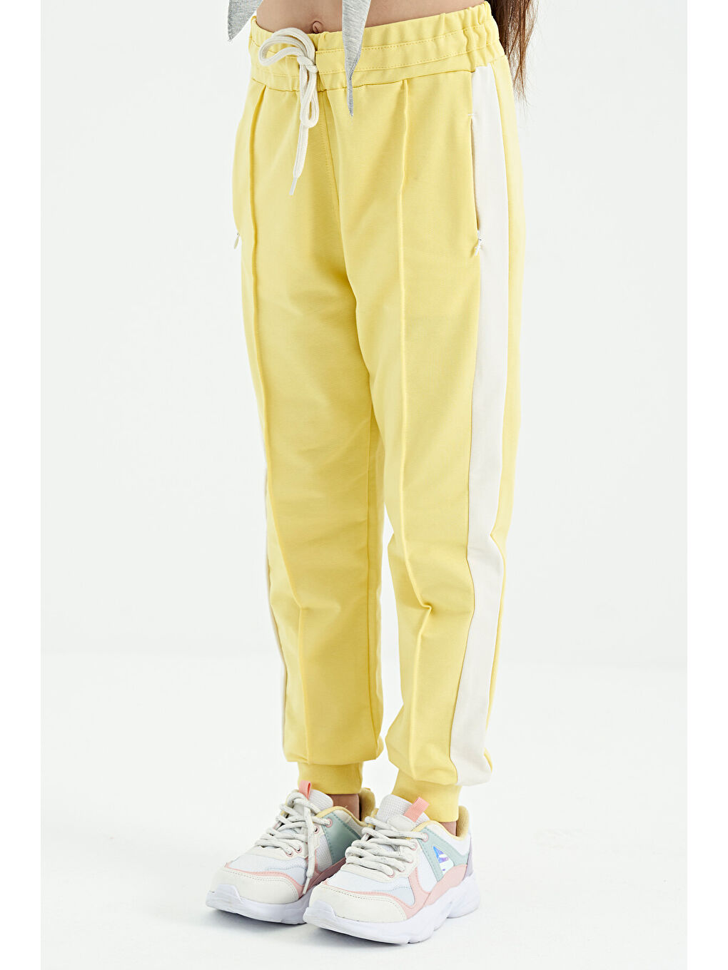 Sarı Limon Yan Bantlı Gizli Fermuar Cep Detaylı Jogger Kız Çocuk Eşofman Alt - 75122-4