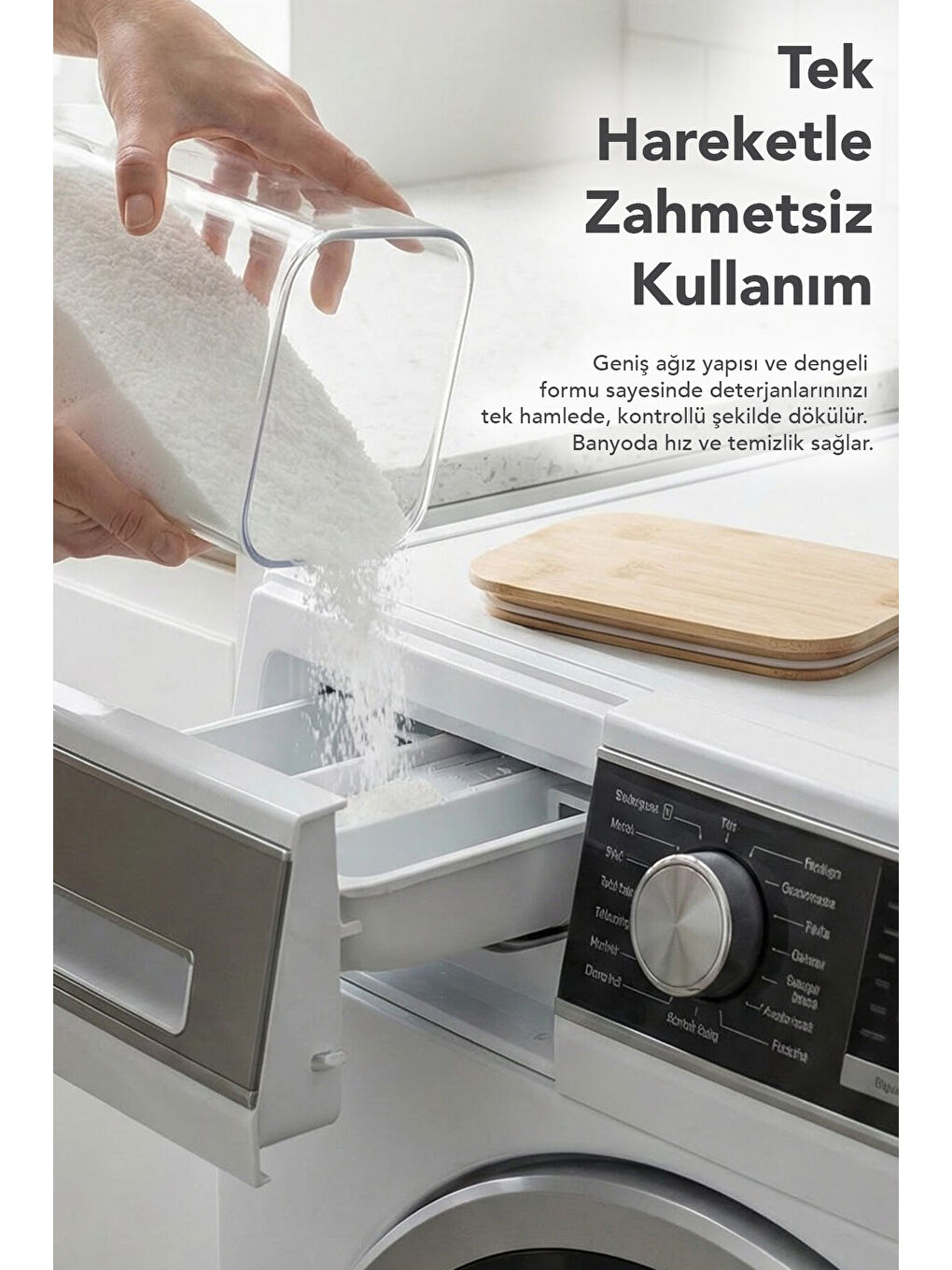 Renksiz 1 Adet Bambu Kapak Aura Deterjan Saklama Kutusu 3,1 l-2