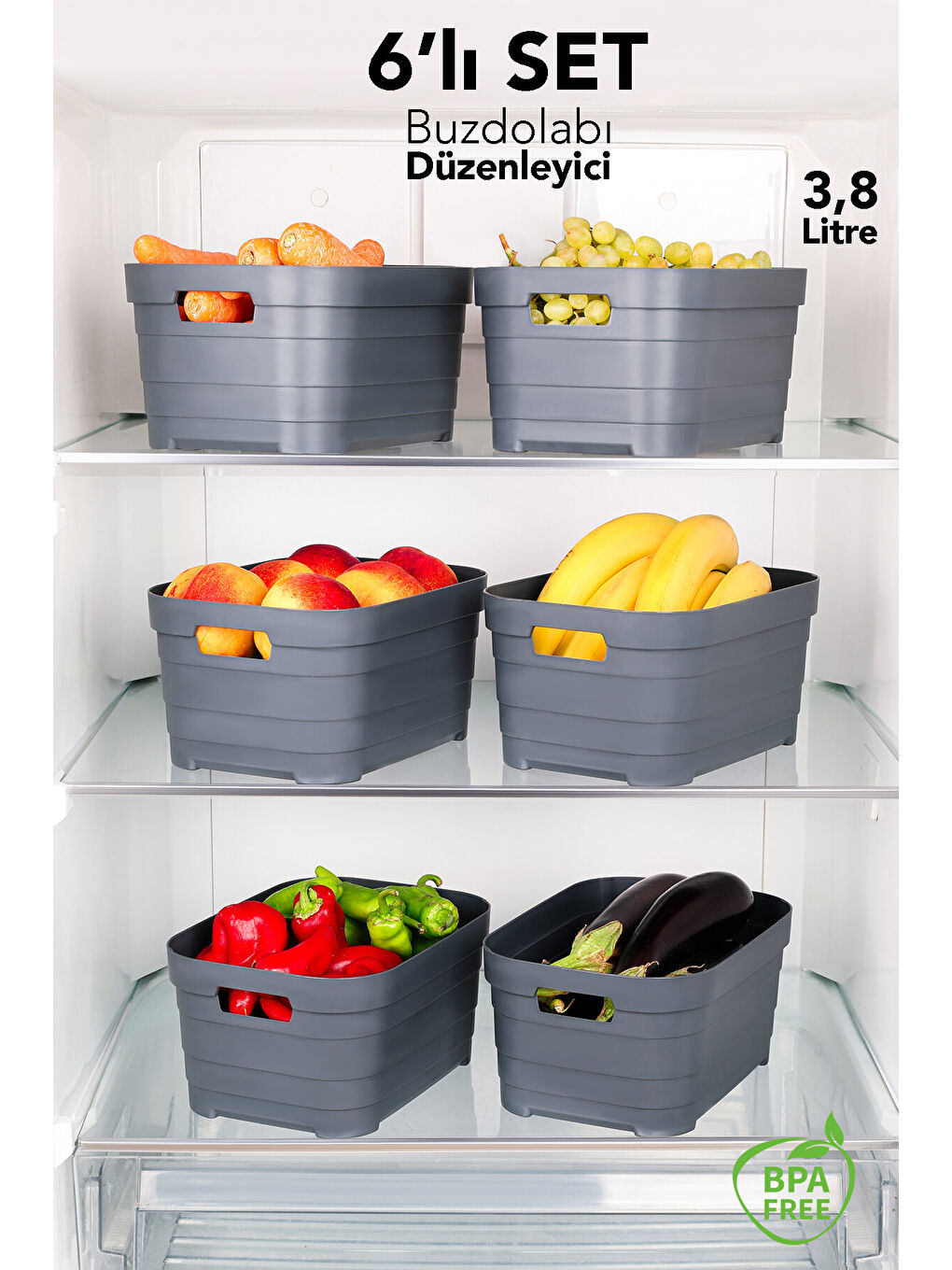 Antrasit 6'lı Buzdolabı Düzenleyici 3800 ml