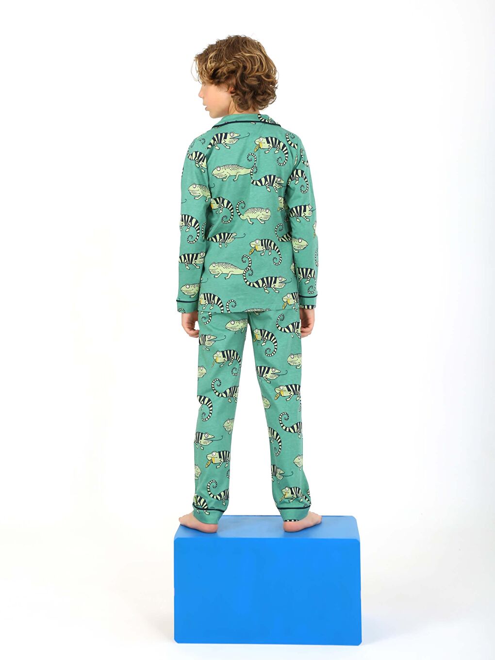 Vitmo Yeşil Erkek Çocuk Pijama Takımı Düğmeli Tropikal Desen Uzun Kollu - 1