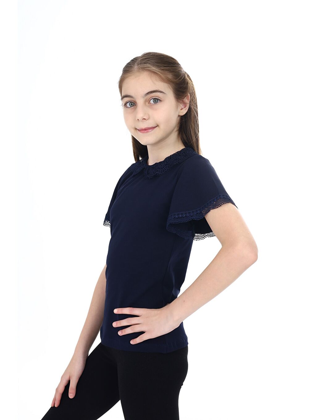 Lacivert Kız Çocuk Okul Tişört-2