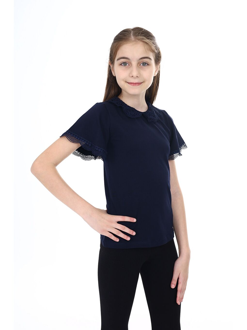 Lacivert Kız Çocuk Okul Tişört-3