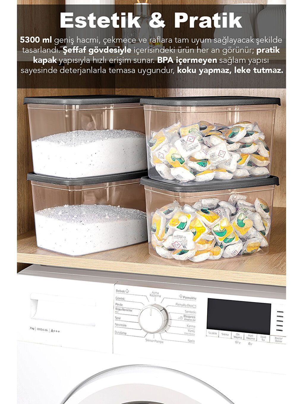 Renksiz 6'lı Etiketli Deterjan Saklama Kutusu 3,7 l-2