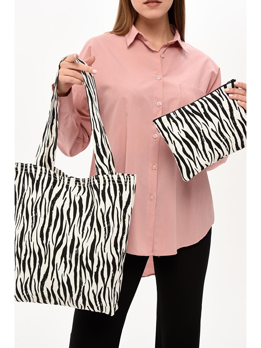 Bagg Siyah-Beyaz Zebra Paket (Çanta + Clutch) - 1