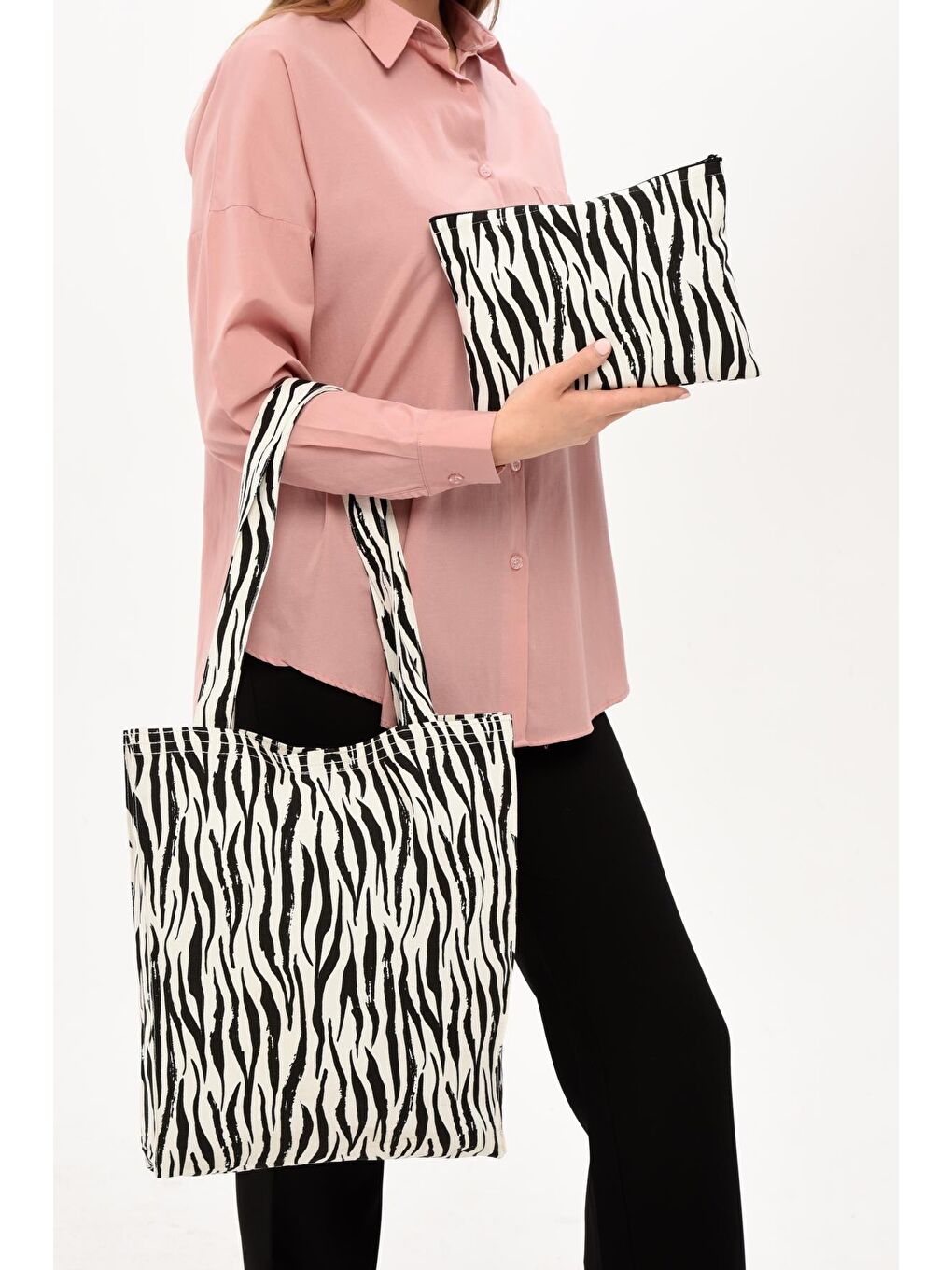 Bagg Siyah-Beyaz Zebra Paket (Çanta + Clutch) - 3