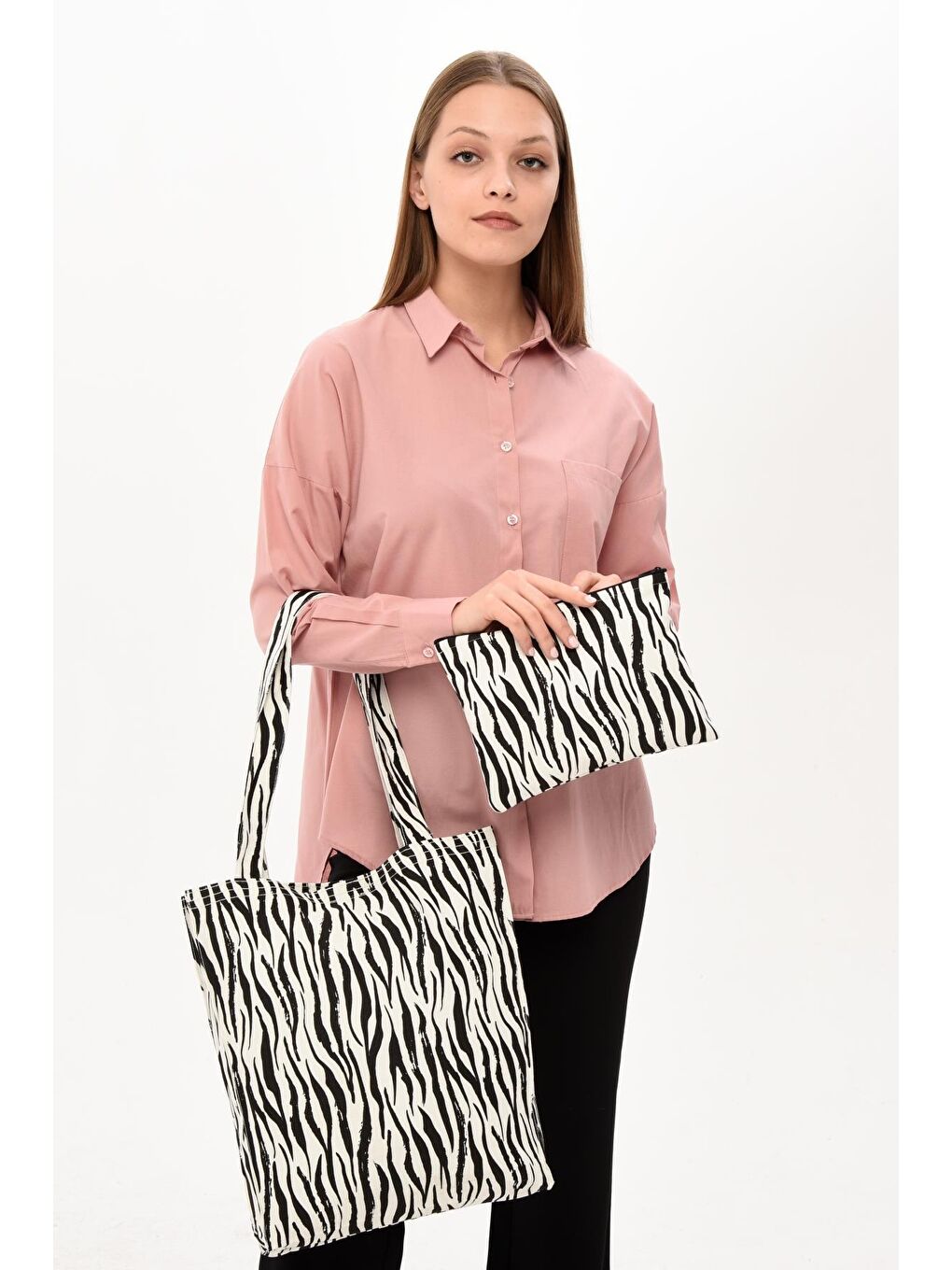 Bagg Siyah-Beyaz Zebra Paket (Çanta + Clutch) - 4