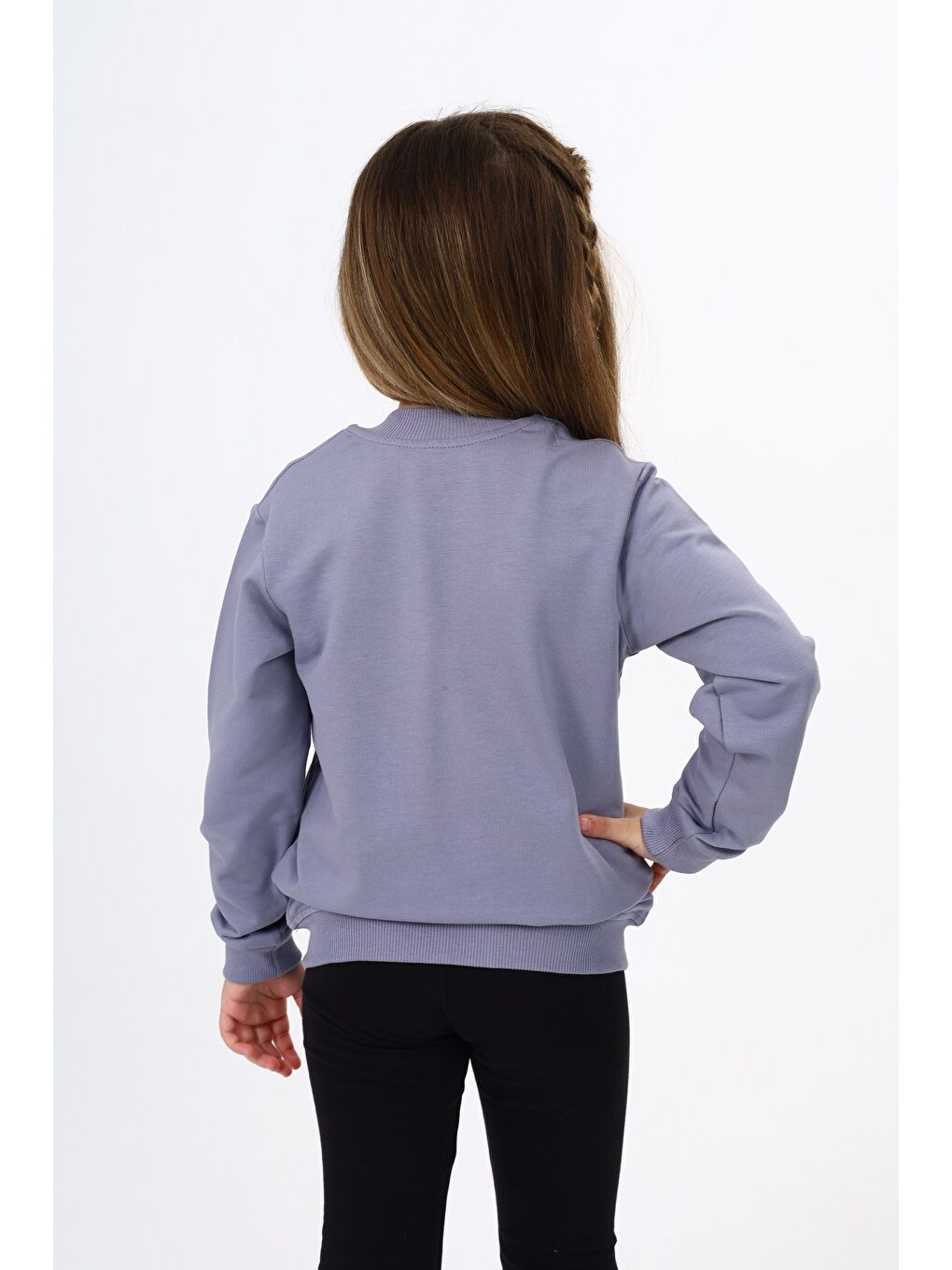 Gri Kız Çocuk Nakışlı Hırka-4