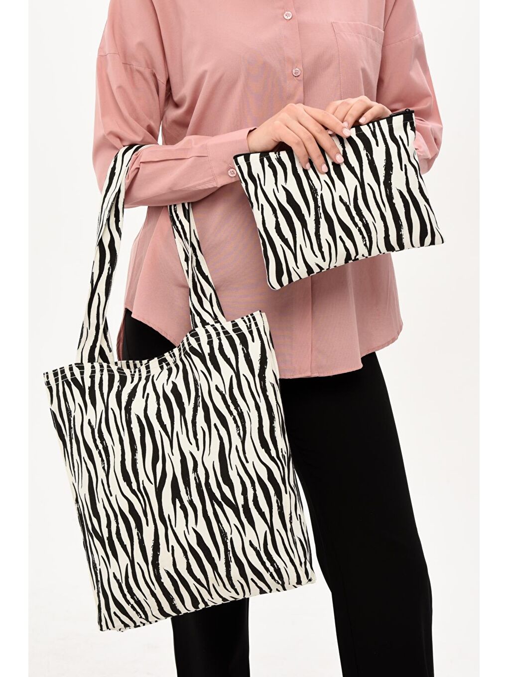 Bagg Siyah-Beyaz Zebra Paket (Çanta + Clutch) - 5