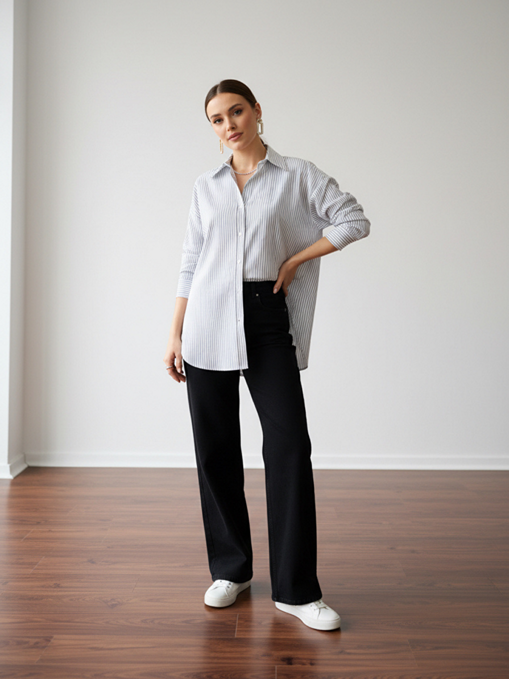 Siyah Çizgili Oversize Kadın Gömlek-1