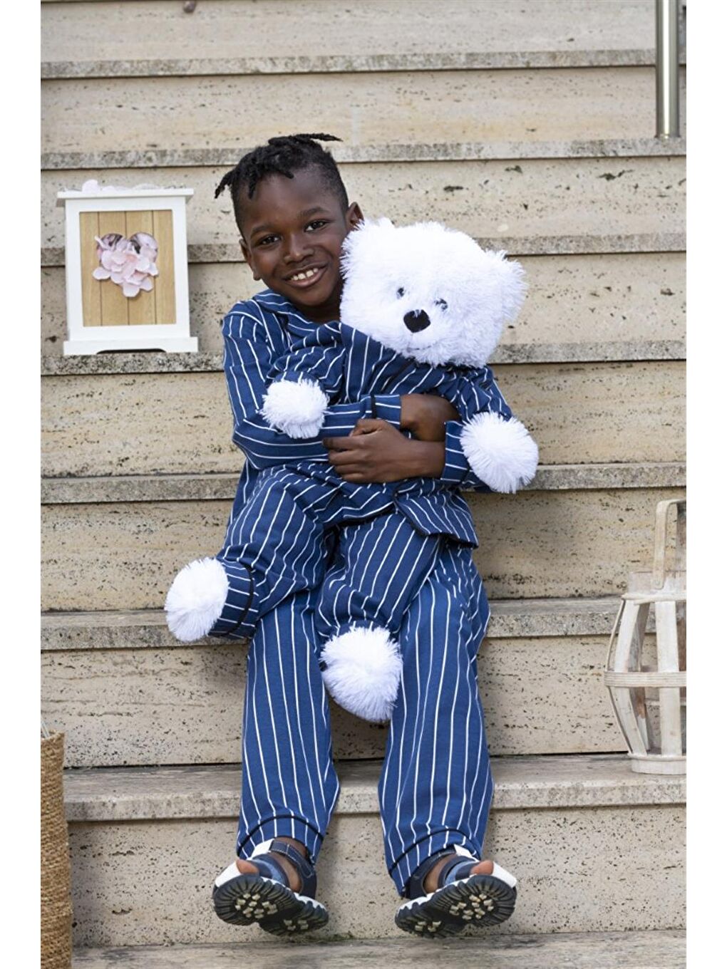 Vitmo Lacivert Çizgili Düğmeli Erkek Çocuk Pijama - 1