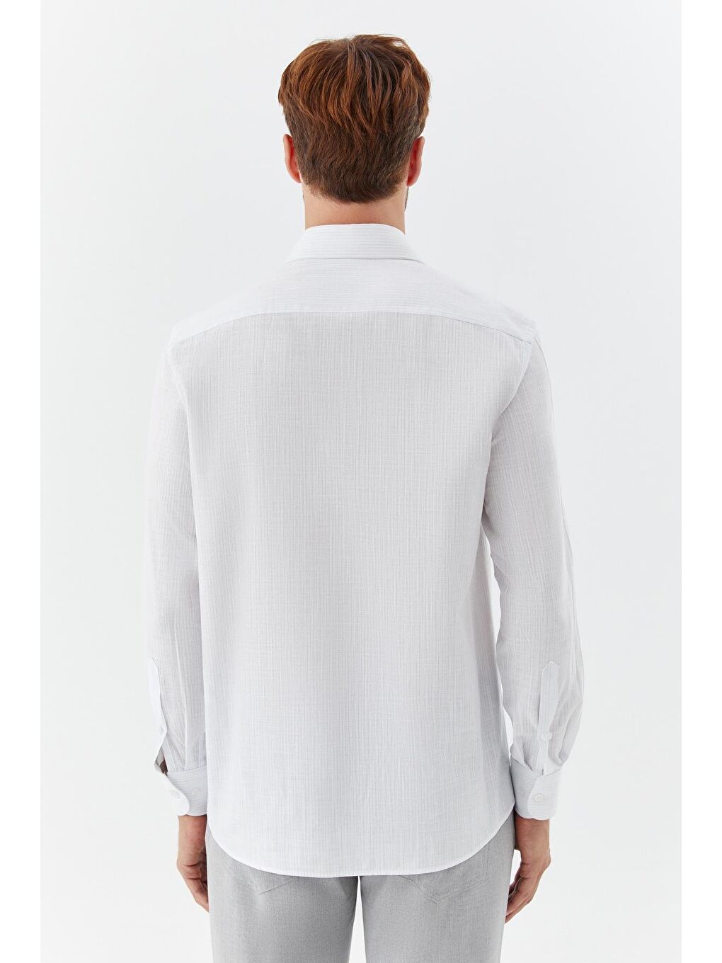 Erkek Mavi Çizgili Poligotlu Yaka Regular Fit Gömlek-4