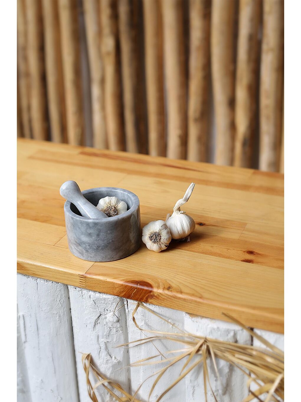 Gri Mermer Havan Seti Büyük Boy Doğaltaş Mermer Havan Seti 12 x 9 Cm-1