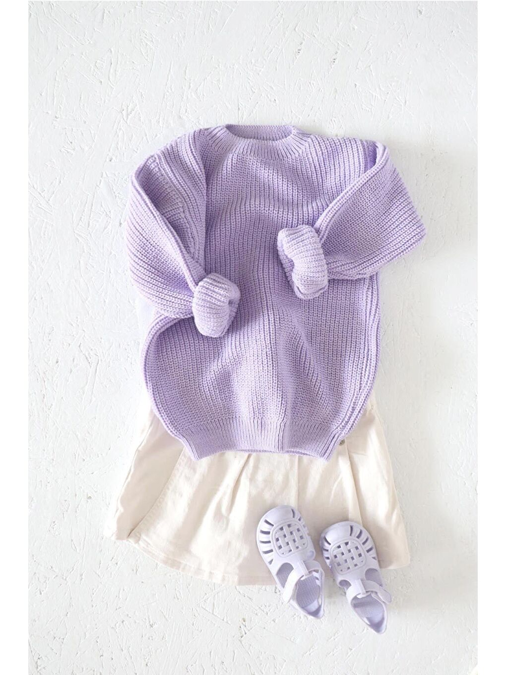 Lila Unisex Bisiklet Yaka Örme Triko Kazak