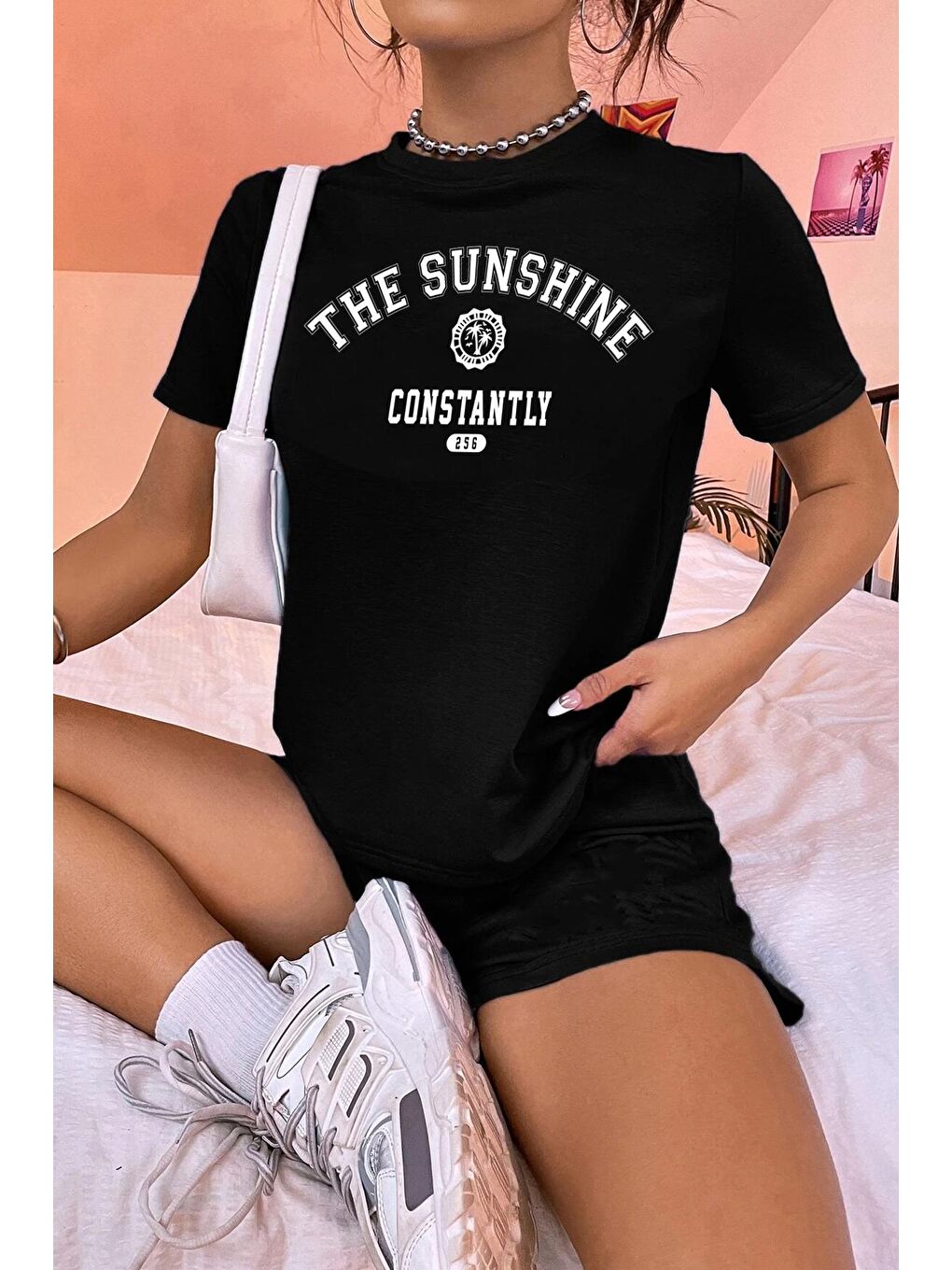 uyguntarz Siyah Unisex Sunshine Baskılı Şort Takım