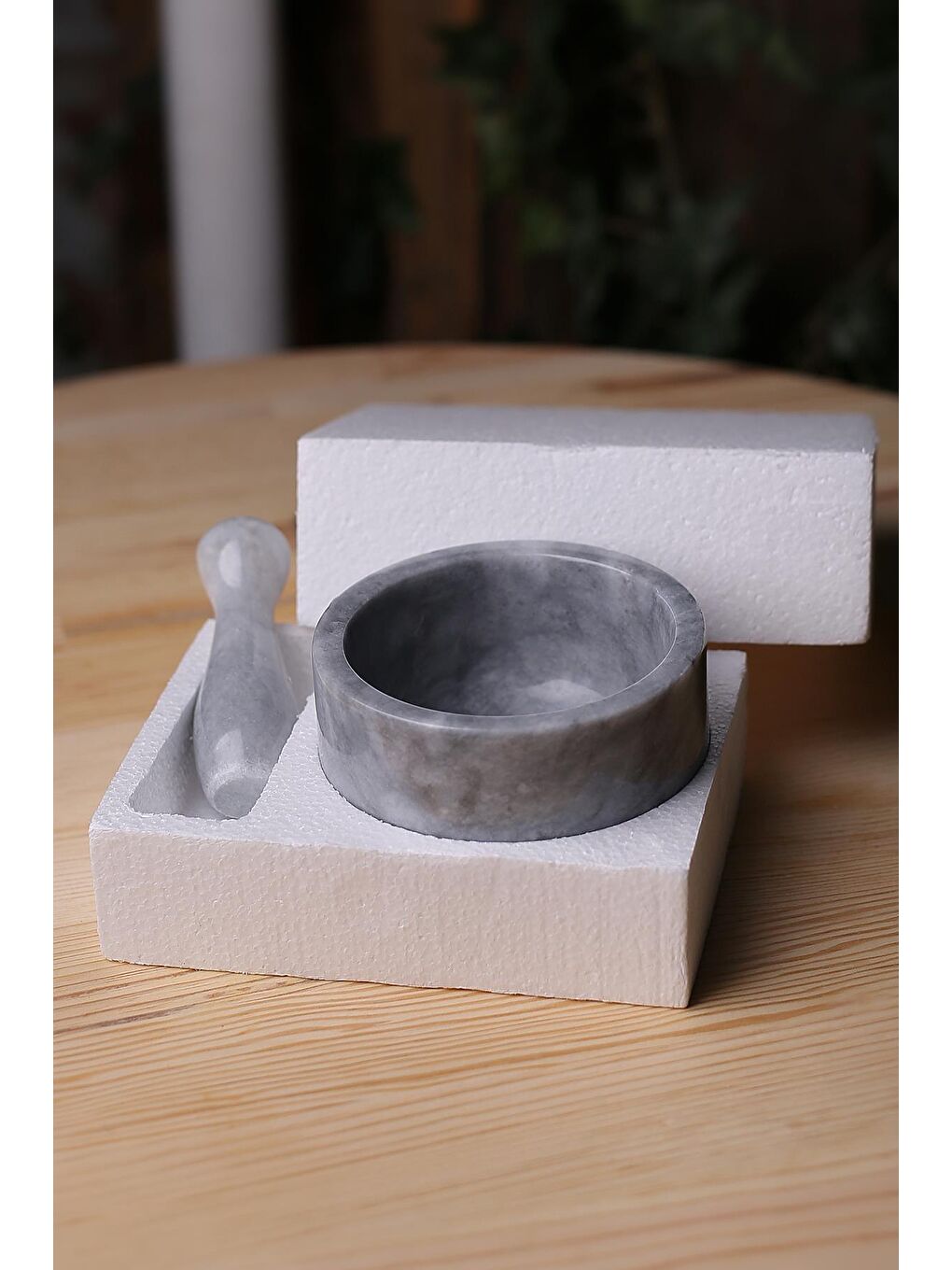 Gri Mermer Havan Seti Büyük Boy Doğaltaş Mermer Havan Seti 12 x 9 Cm-2